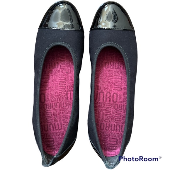 Munro black patent toe cap ballet flats arch support rubber sole 7N NEW - Picture 3 of 5